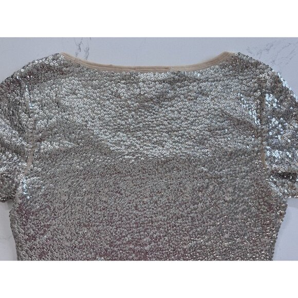 Michael Kors Sequin Top Women’s Large Short Sleeve Gold Silver Sparkle - Picture 16 of 16